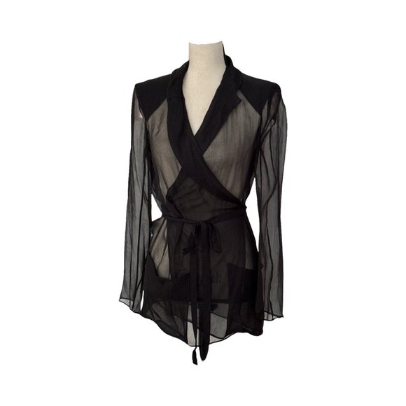 Chanel black silk sheer wrap top size 38 - Picture 2 of 8